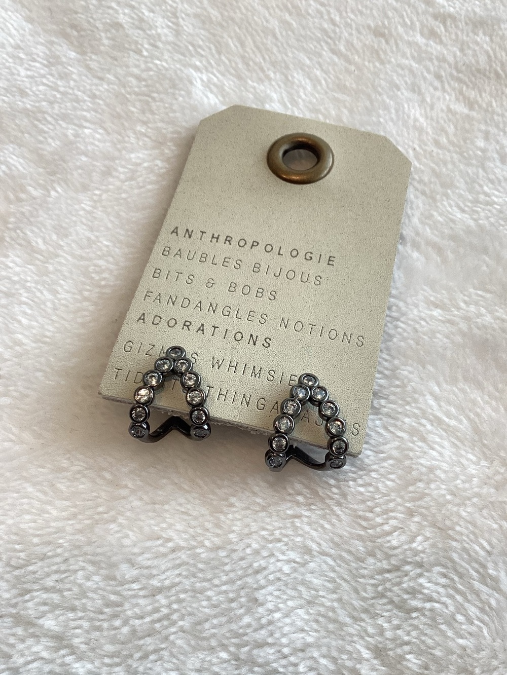 Anthropologie 14KT Gold Plated Crystal Triangle Hoop Earrings New Black